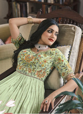 Georgette Embroidered Gown in Light Green